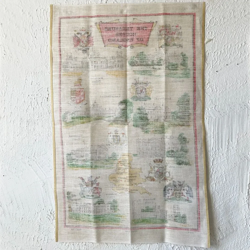 Treasure Houses of England Souvenir Map Linen Tea Towel Wall Hanging by Richlin